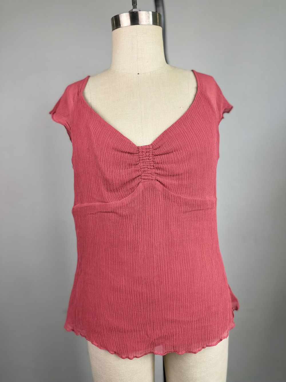 City Chic Pink Ruched Cap Sleeve Silk Top Size 6 Y2K